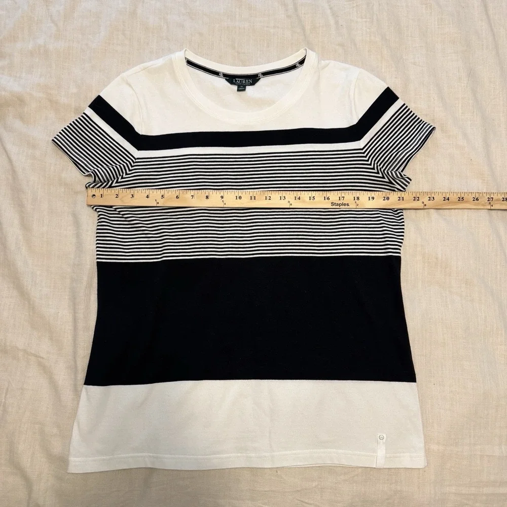 LAUREN Ralph Lauren Women T-Shirt Stripes XL Black & White Classic City Modern - Picture 3 of 4